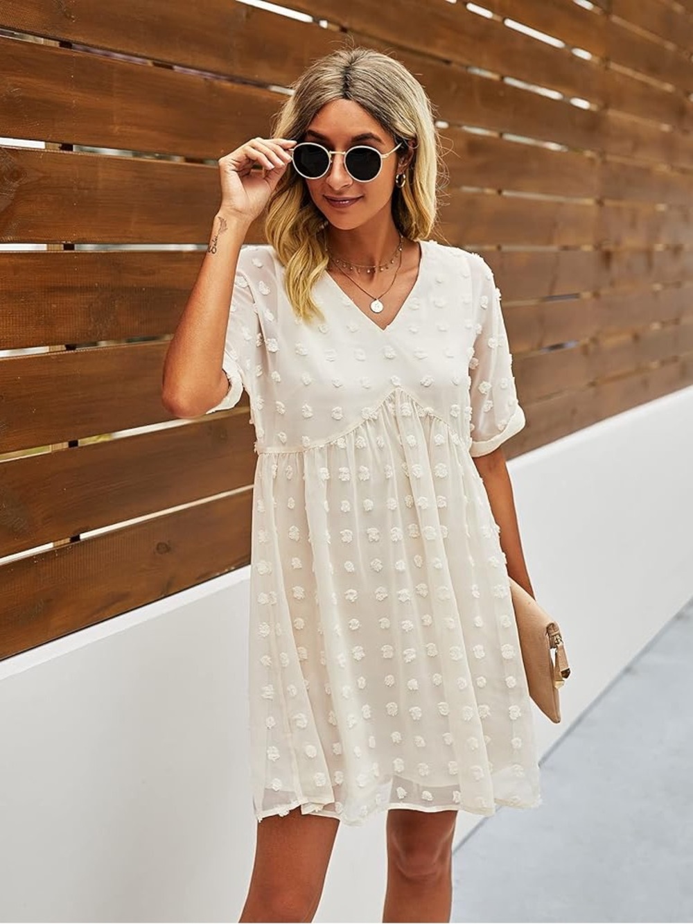 Women's Ivory Textured Babydoll Dress XL Flowy
